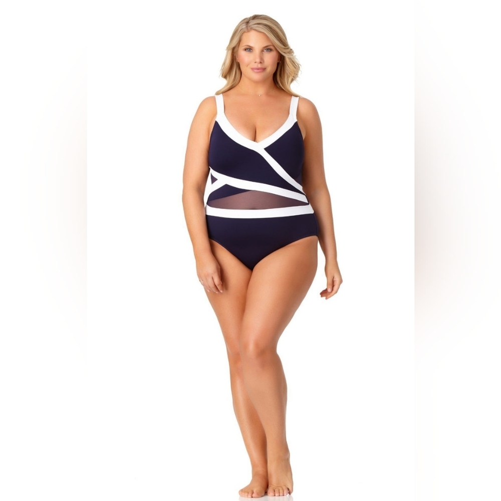 Anne Cole Mesh Asymmetric Spliced Mesh One Piece Swimsuit 16